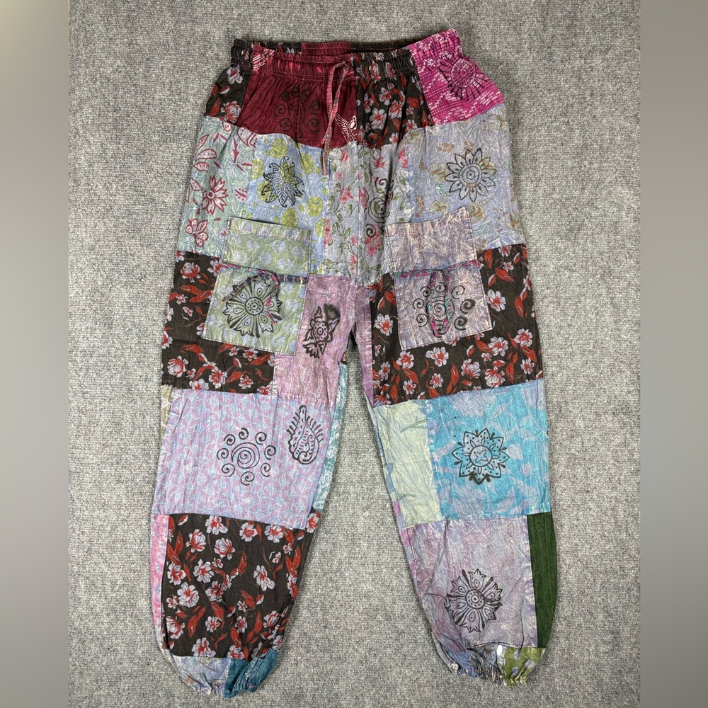 Kantha Patchwork Harem Pants Boho Wide Leg Festival One Size